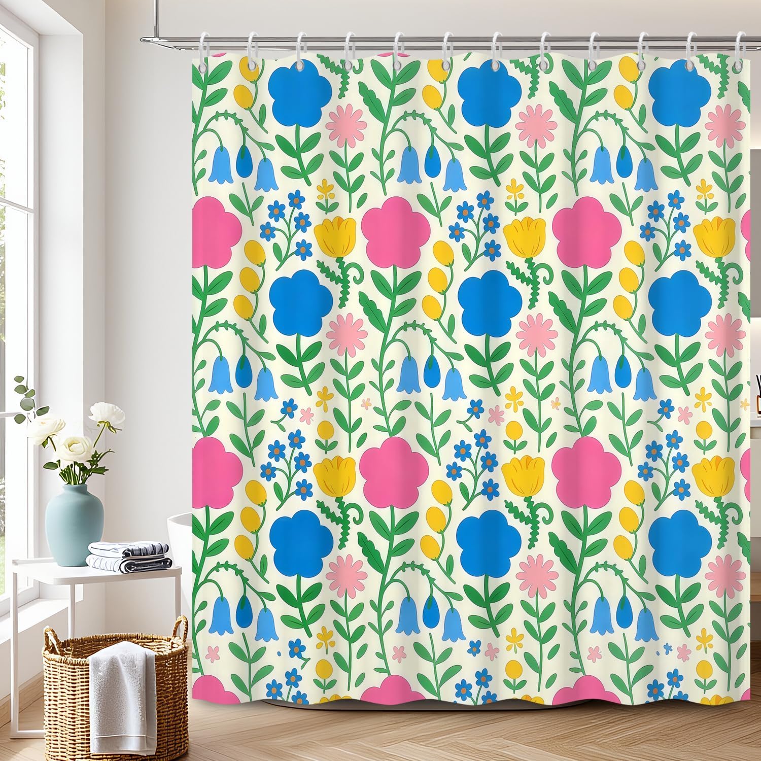 Home Goods Bathroom Decor - Bohemian Floral Print Shower Curtain Waterproof