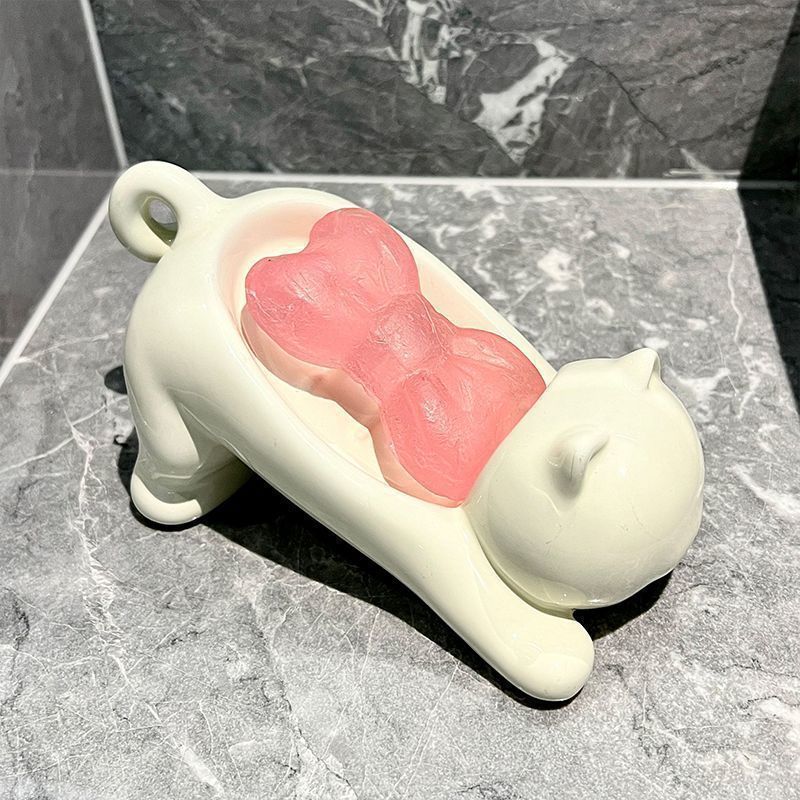 Home Center Bathroom Accessories - Cute Cat Drain Soap Holder Container